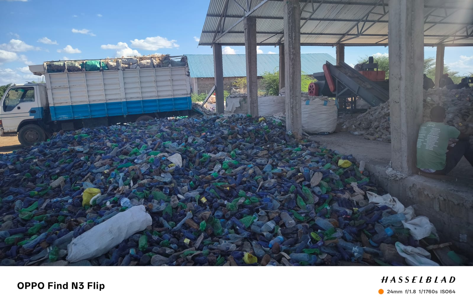 Plastic bottles arriving at Lifta's recycling collection area